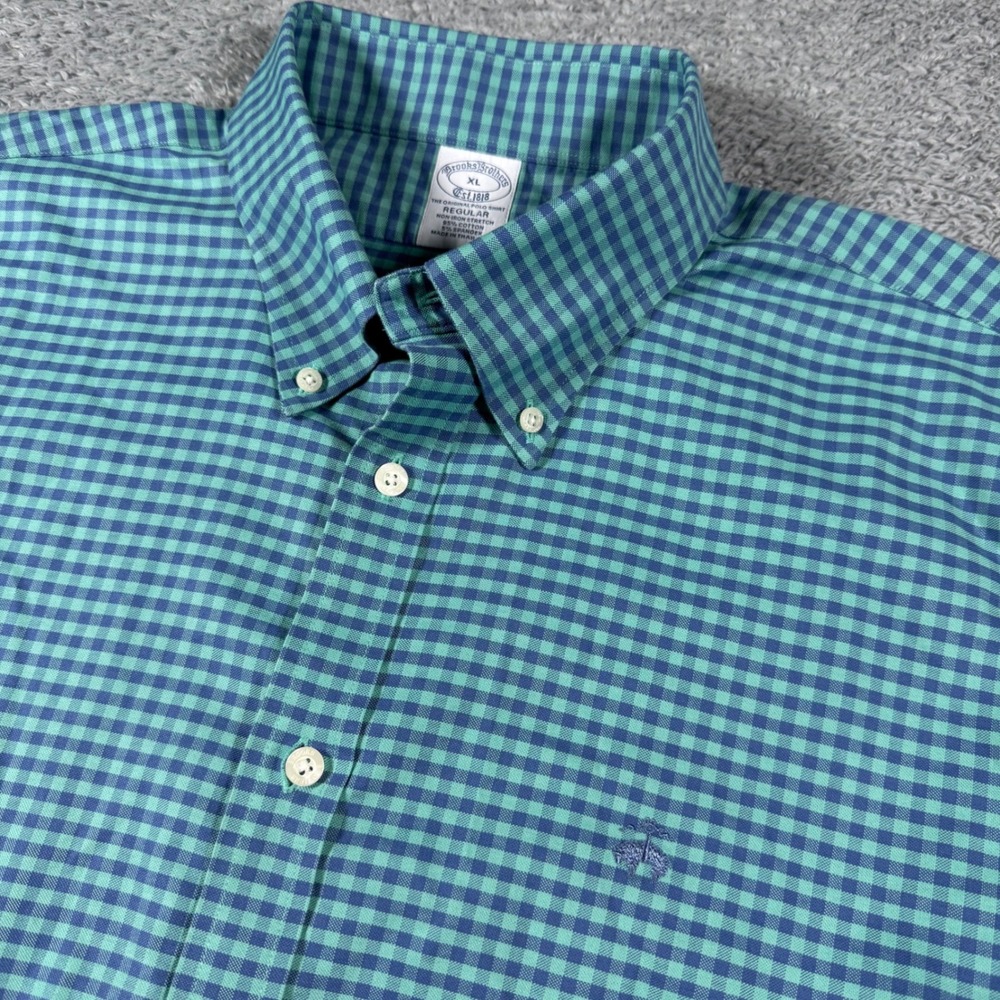 Brooks Brothers Oxford Button Down Shirt Mens XL Gingham Check Non-Iron OCBD
